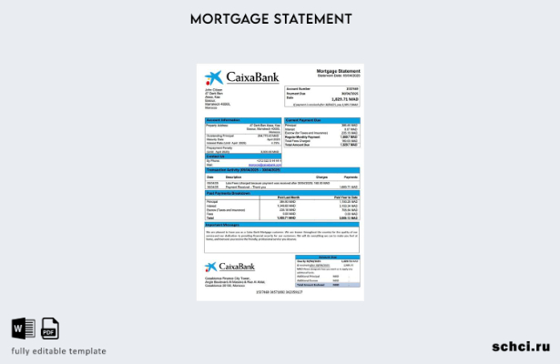 цифровая загрузка Марокко Caixa Bank, выписка по ипотеке, шаблон в формате Word 